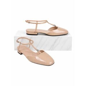 Gucci Double GG T Strap Patent Leather Ballet Flat Skin Rose Size 39.5